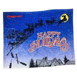 Kanata Snap On Tools Throw Blanket Blue White Happy Holidays Christmas 59”X 48"